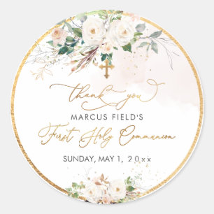 Sticker Rond PixDezines aquarelle bleu rose rose roses Communio