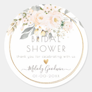 Sticker Rond PixDezines Aquarelle Blush Roses Foliage des cendr