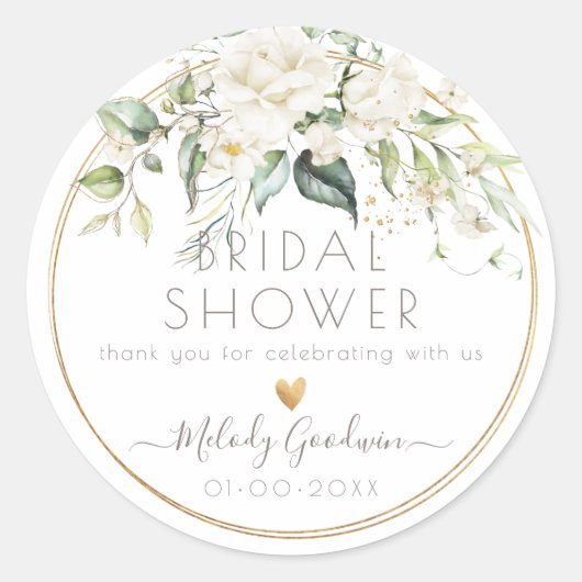 Sticker Rond PixDezines Aquarelle Crème blanche Roses+Verdure (Devant)