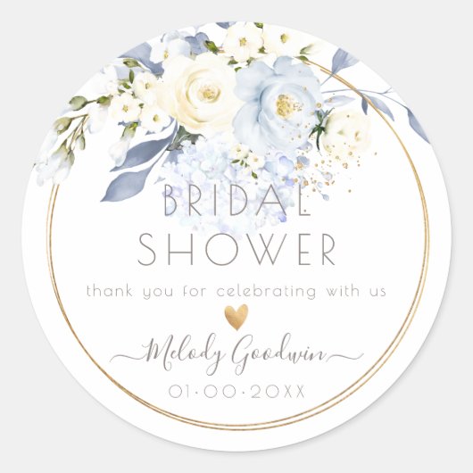 Sticker Rond PixDezines Aquarelle Crème bleu Dusty Roses (Devant)