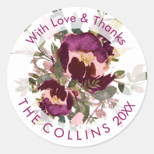 Sticker Rond PixDezines Aquarelle Floral/Masala Rouge/Merci