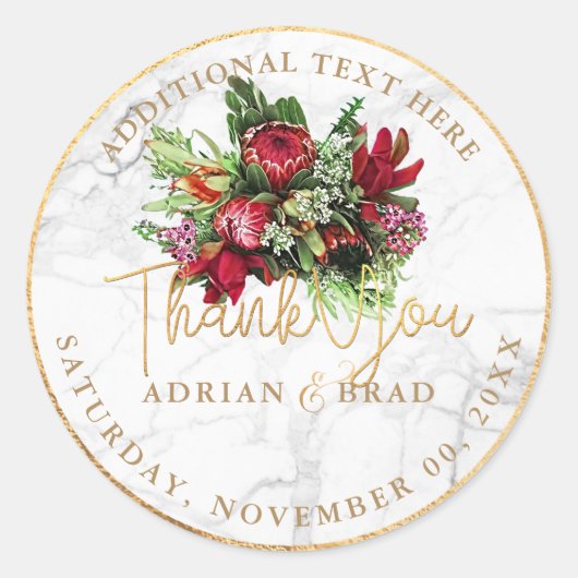 Sticker Rond PixDezines Aquarelle Florale Marbre+Or Faux (Devant)