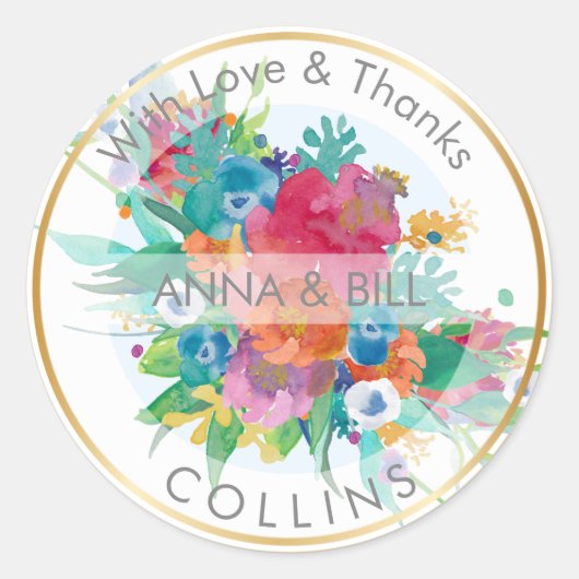 Sticker Rond PixDezines Aquarelle Florale/Merci do-it-yourself (Devant)