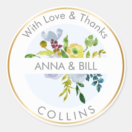 Sticker Rond PixDezines Aquarelle Florale/Ranunculus/Merci (Devant)