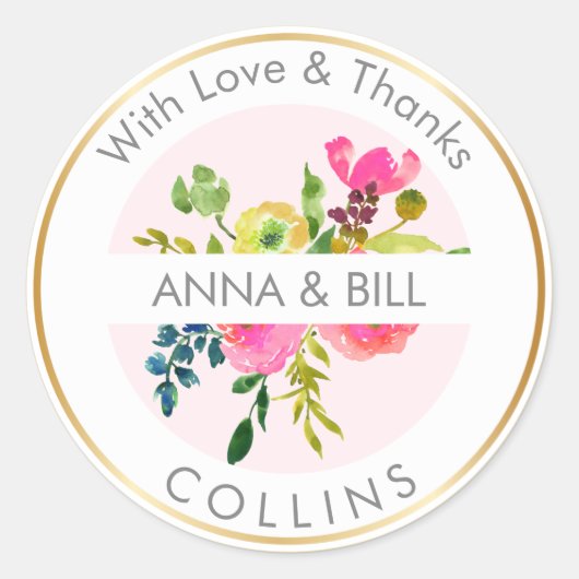 Sticker Rond PixDezines Aquarelle Florale/Ranunculus/Merci (Devant)