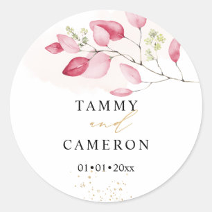 Sticker Rond PixDezines Aquarelle Rose Gomme Eucalyptus Simple