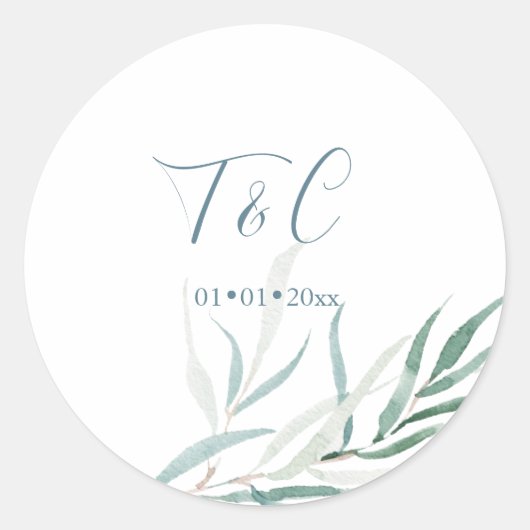 Sticker Rond PixDezines Aquarelle Sublime Dusty Blue Foliage (Devant)