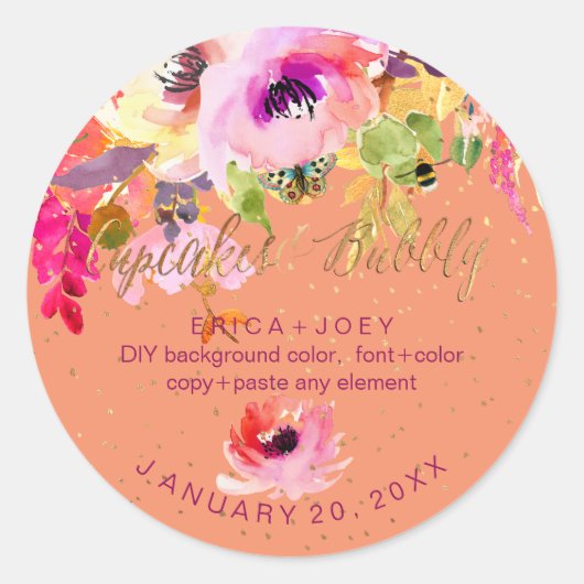 Sticker Rond PixDezines Aquarelle Wisteria+Peonies (Devant)