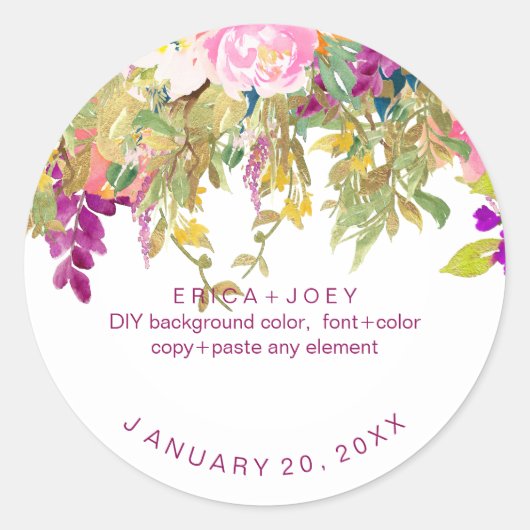 Sticker Rond PixDezines Aquarelle Wisteria+Peonies (Devant)