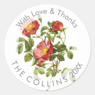 Sticker Rond PixDezines Art Botanique Merci Rose Vintage