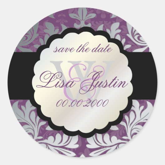 Sticker Rond PixDezines Baroque Damask/faux argent/do-it-yourse (Devant)