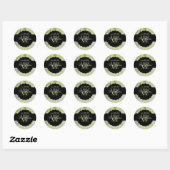Sticker Rond PixDezines Baroque Damask/Faux Argent+Vert (Feuille)