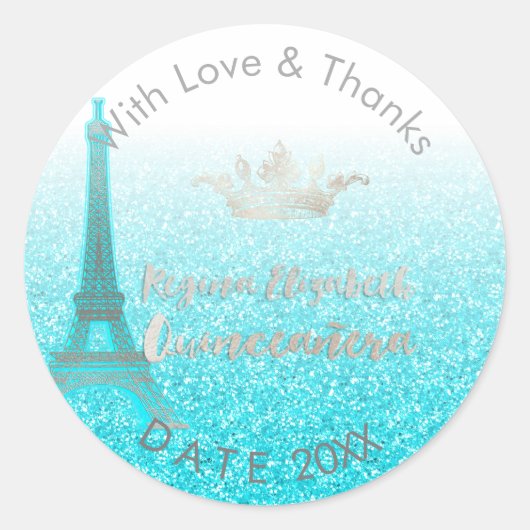 Sticker Rond PixDezines Blue Eiffel/Sweet 15/DO-IT-YOURSELF Mer (Devant)