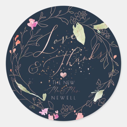 Sticker Rond PixDezines Blushing Romance, Merci Aquarelle (Devant)