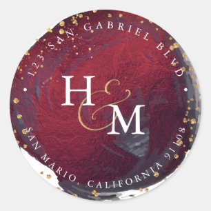 Sticker Rond PixDezines Burgundy Faux Gold Script Ampersand