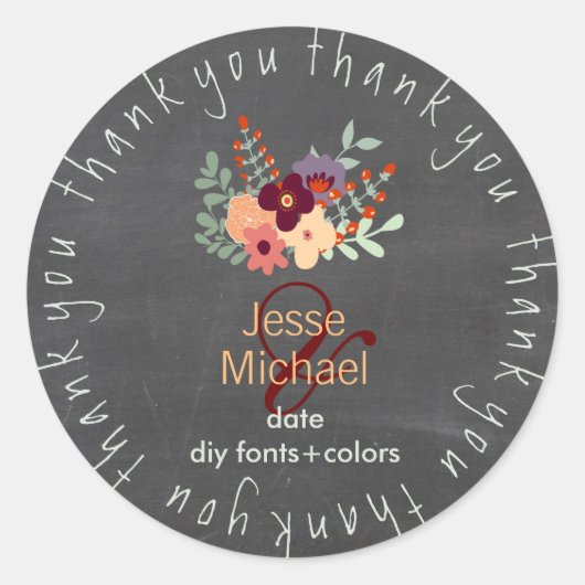 Sticker Rond PixDezines chalkboard petite fleurs/do-it-yourself (Devant)