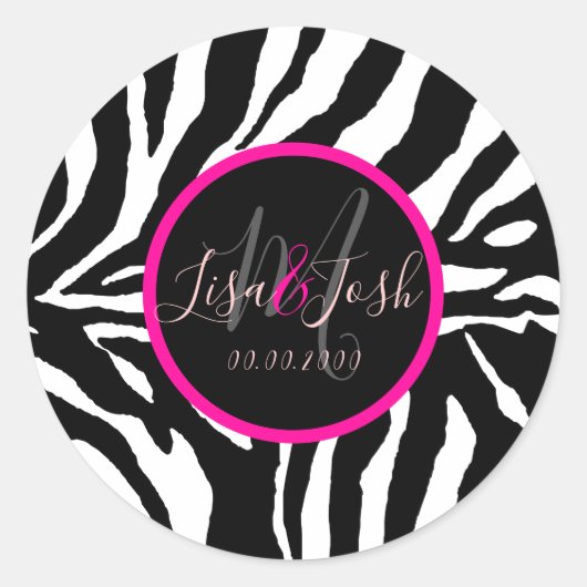 Sticker Rond PixDezines do-it-yourself Zèbre, Monogramme (Devant)