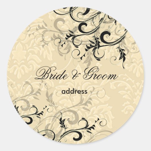 Sticker Rond PixDezines EBONY SWIRLS/IVORY BAROQUE DAMASK (Devant)