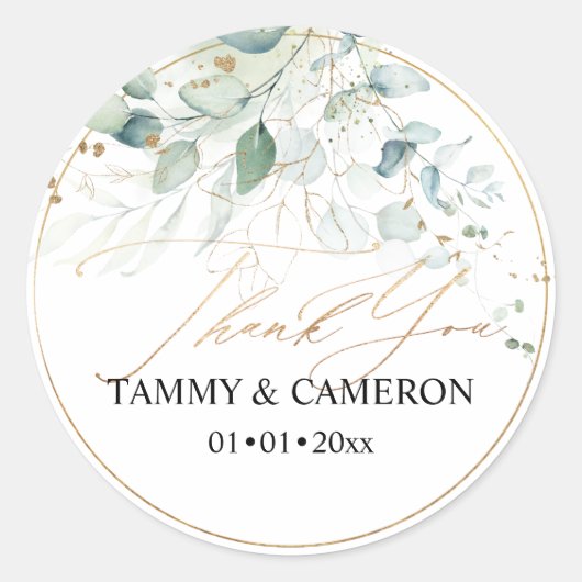 Sticker Rond PixDezines Élégant Aquarelle Verdure Eucalyptus (Devant)
