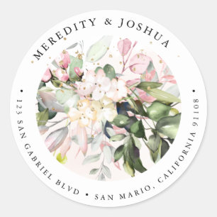 Sticker Rond PixDezines Elégant Botanique Blush Eucalyptus Rose