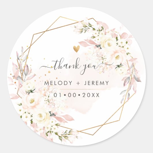 Sticker Rond PixDezines Elégant H2 Blush Merci Rose (Devant)