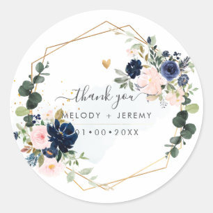Sticker Rond PixDezines Elegant H2 Blush Navy Flowers Merci