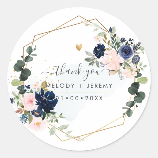 Sticker Rond PixDezines Elegant H2 Blush Navy Flowers Merci (Devant)
