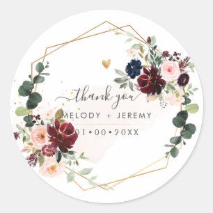 Sticker Rond PixDezines Élégant H2 Bourdon Rouge Navy Fleurs 
