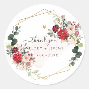 Sticker Rond PixDezines Élégant H2 Fleurs Rouge et Blush   