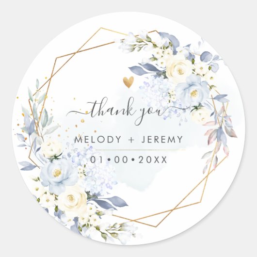 Sticker Rond PixDezines Elégant H2 Roses Bleues Merci (Devant)