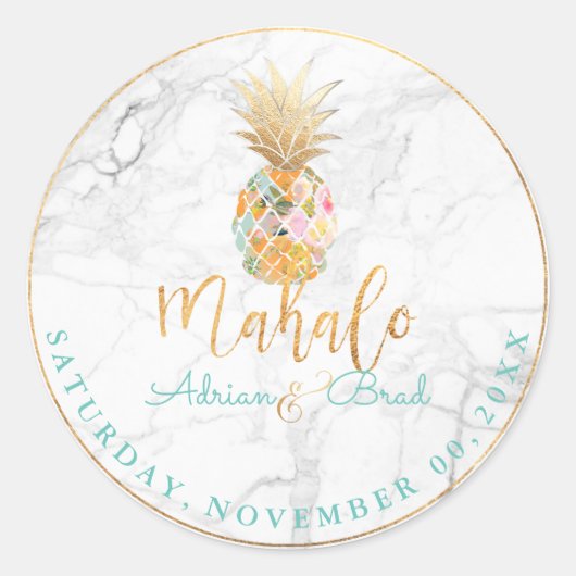 Sticker Rond PixDezines Faux Gold Ananas/Marbre (Devant)