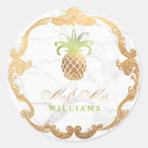 Sticker Rond PixDezines Faux Gold Ananas+Marbre