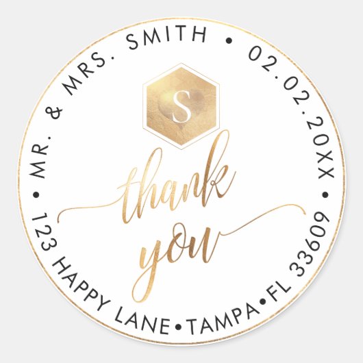 Sticker Rond PixDezines FAUX OR HONEYCOMB, MERCI+COEUR (Devant)