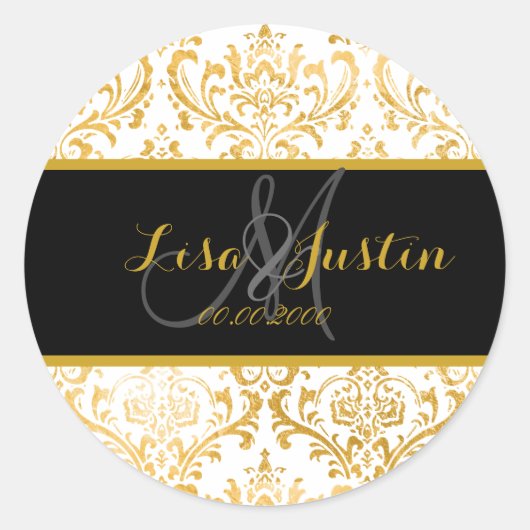 Sticker Rond PixDezines faux or/rossi damask (Devant)