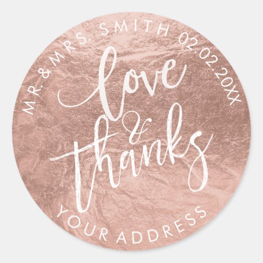 Sticker Rond PixDezines Faux Rose Gold/Love+merci (Devant)