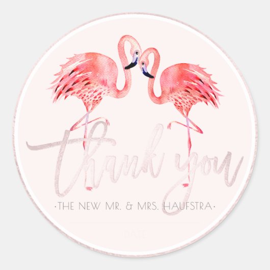 Sticker Rond PixDezines Flamants roses roses Merci+Rose (Devant)