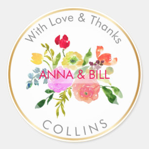 Sticker Rond PixDezines floral aquarelle/Ranunculus/Merci