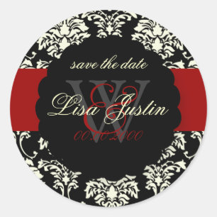 Sticker Rond PixDezines Florentius Damask/Noir+Rouge