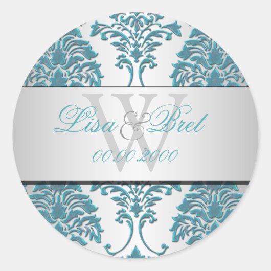 Sticker Rond PixDezines florentius damask/turquoise+argent (Devant)