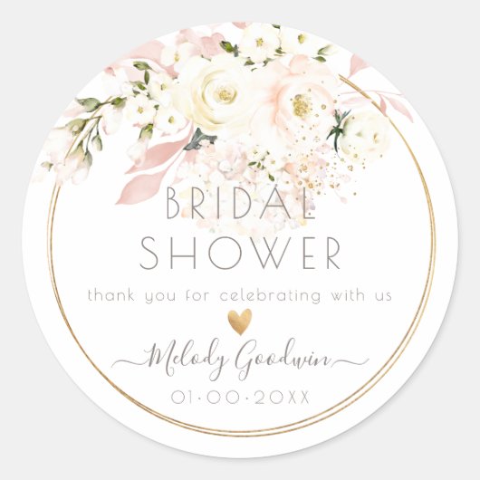 Sticker Rond PixDezines H2 Blush Crème Roses Fard feuillage (Devant)