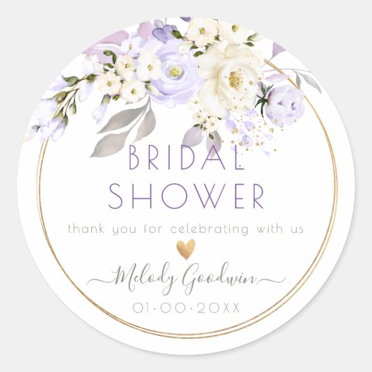 Sticker Rond PixDezines H2 Crème violet Roses Blush Foliage (Devant)