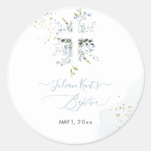 Sticker Rond PixDezines H2 Dusty Blue Eucalyptus Baptême