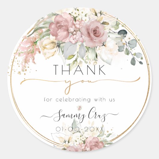 Sticker Rond PixDezines H2 Dusty Crème rose Rose Merci (Devant)