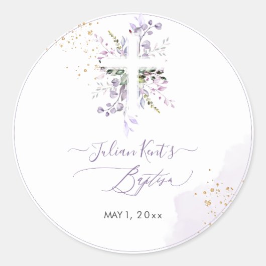 Sticker Rond PixDezines H2 Lilac Purple Eucalyptus Baptême (Devant)