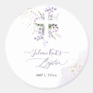 Sticker Rond PixDezines H2 Lilac Purple Eucalyptus Baptême