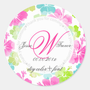 Sticker Rond PixDezines hibiscus/aquarelle
