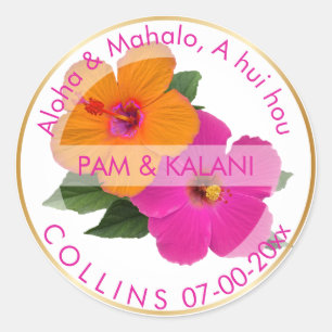 Sticker Rond PixDezines Hibiscus orange/rose/Aloha/Mahalo