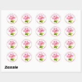 Sticker Rond PixDezines Hibiscus rose/Aloha/Mahalo/Merci (Feuille)