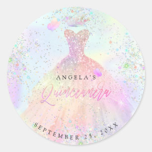 Sticker Rond PixDezines Holographique Quinceanera Gown Parties