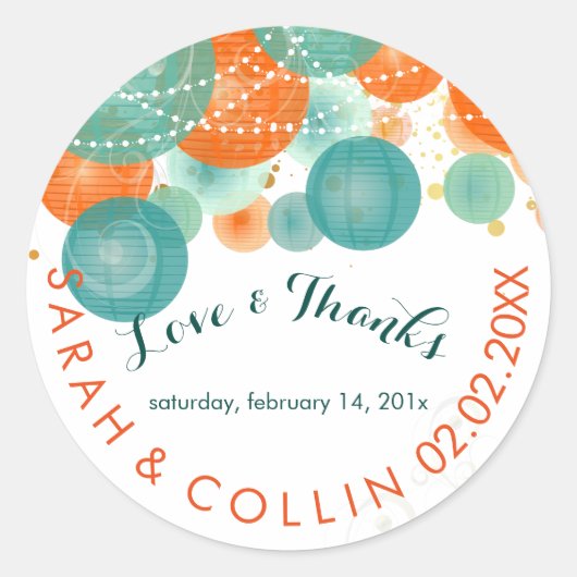 Sticker Rond PixDezines lanternes turquoise+orange/arrière - pl (Devant)